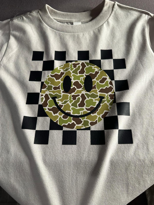Camo Smiley & Checkered Graphic Tee