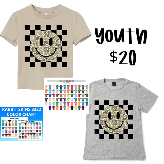 Youth Camo Smiley Checkered Tee