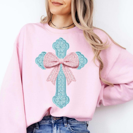 Youth Lace Cross & Bow Sweatshirt
