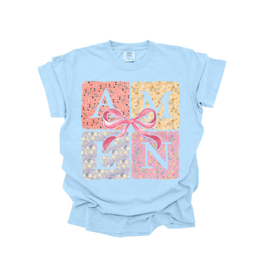 Floral Patchwork "AMEN" Graphic Tee